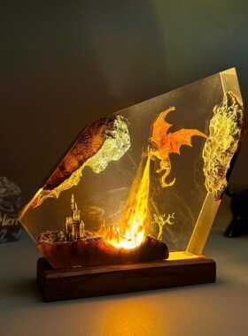 Lamp Resin Epoxy手工制作喷火龙驯龙高手小夜灯氛围灯情人节礼物