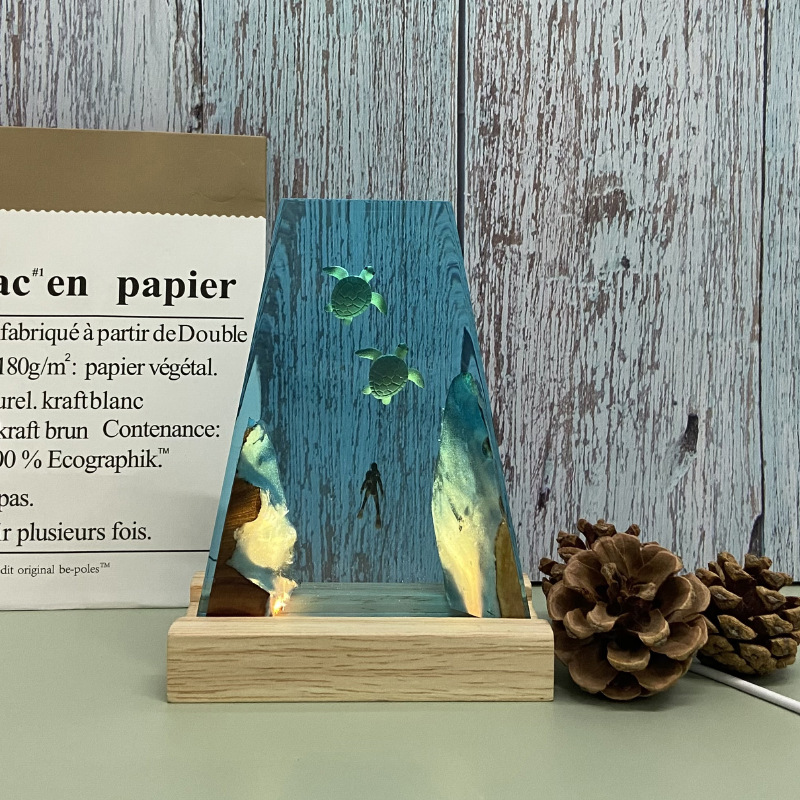 海底世界景观溶洞海龟潜水员深海探险小夜灯床头灯氛围灯摆件礼物