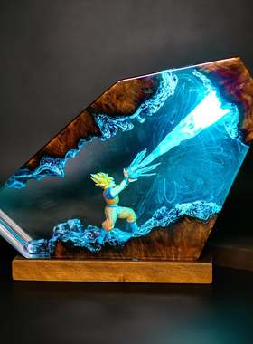 七龙珠孙悟空超级赛亚人雕像火焰之神龙小夜灯床头灯氛围灯摆件