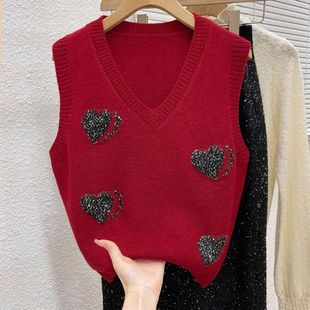 重工亮片针织蝴蝶马甲2025新款 秋冬毛衣背心设计感小众百搭坎肩潮