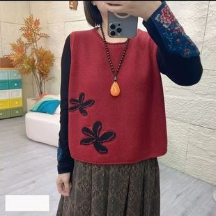 文艺百搭棉线针织马甲背心女复古圆领套头2025春季 叠穿坎肩潮 新款