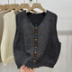 宽松百搭无袖 彩色纽扣圆领针织马甲女秋冬季 新款 叠穿毛衣显瘦背心
