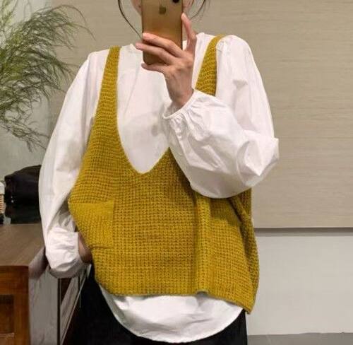 减龄针织马甲衬衫两件套上衣女2025年新款宽松叠穿早秋氛围感穿搭