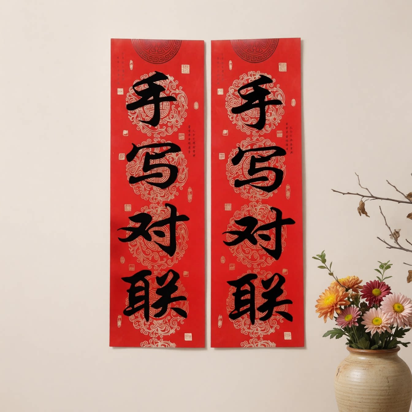 手写春联对联定制结婚新居贴大门图片