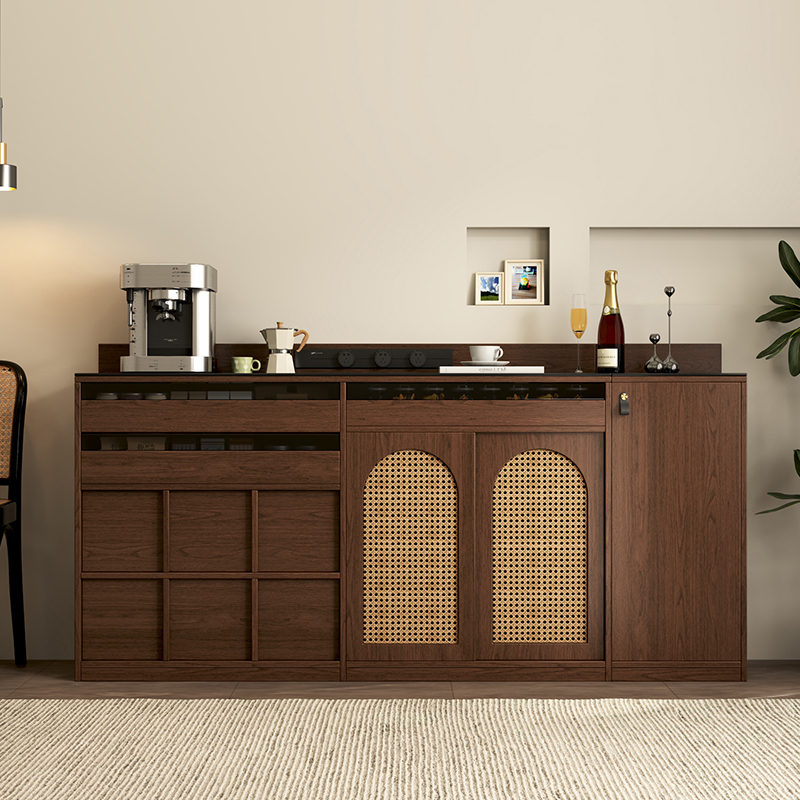 中古风餐边柜靠墙一体矮柜带岩板