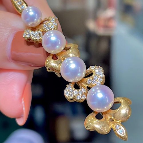 岚心珠宝18K黄金6.6-8mm海珠钻石胸针 海水珍珠吊坠2用 优雅精致