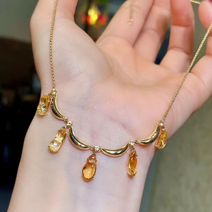 岚心珠宝18K黄金7.21ct随形黄色天然蓝宝石项链 气质古典女锁骨链