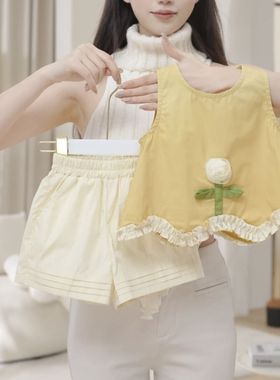 女童洋气荷叶边无袖拼接花朵上衣短裤套装2025夏季新款S17253嘉
