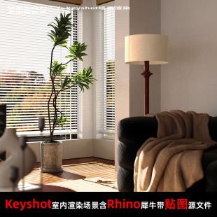 Keyshot2024室内场景渲染源文件Rhino模型中古风客厅场景阳台