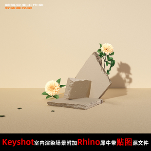 Keyshot2024户外场景渲染文件包Rhino场景模型花花岩石户外小场景