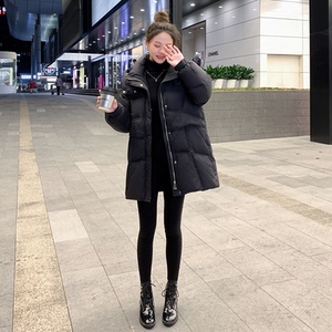 黑色短款小个子羽绒服女2024冬季新款时尚白鸭绒加厚宽松保暖外套