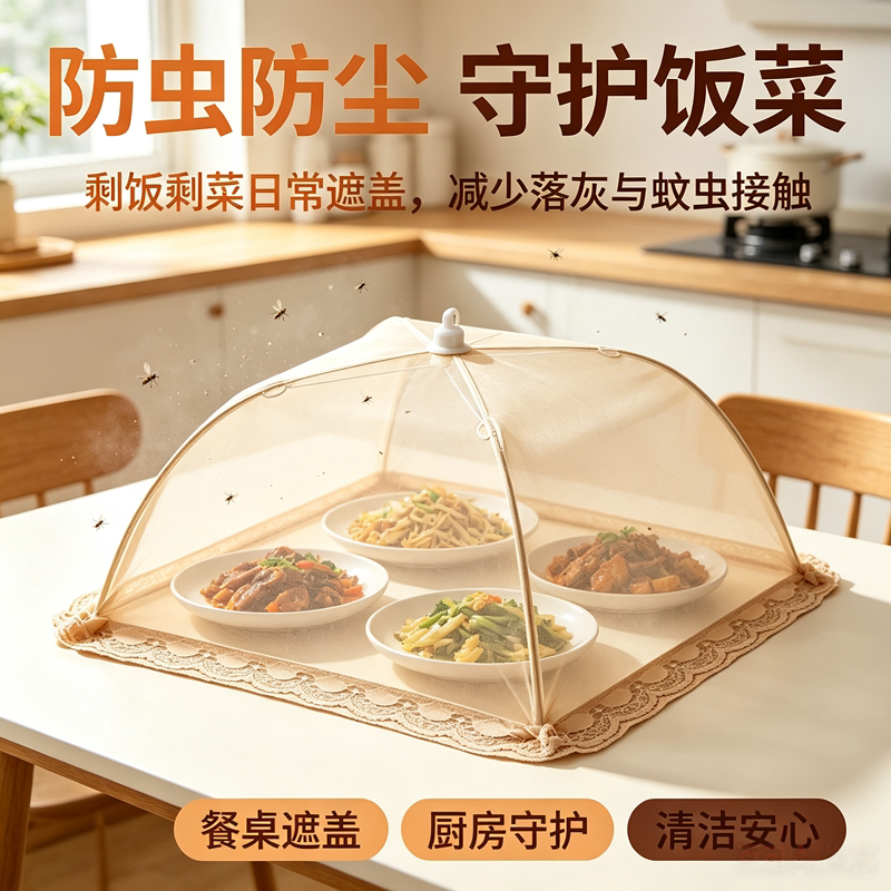 正方形小号盖菜罩可折叠餐桌菜罩防尘防蝇网纱透气剩菜罩子食物罩