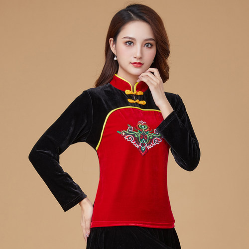 广场舞服装秋冬新款上衣金丝绒