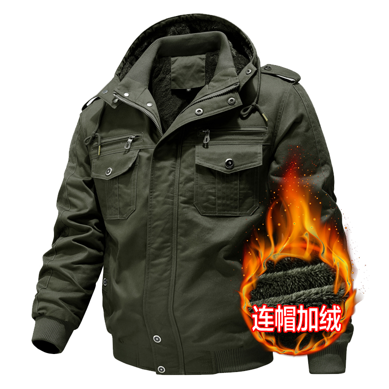 复古加绒加厚空军纯棉连帽外套男