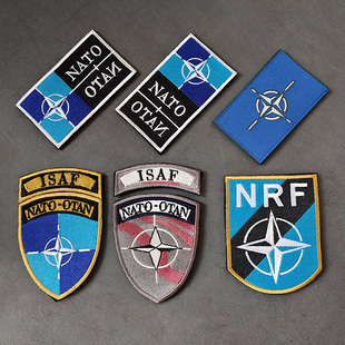 NATO北约臂章ISAF军迷士气徽章刺绣魔术贴个性布贴国旗缝纫贴配饰