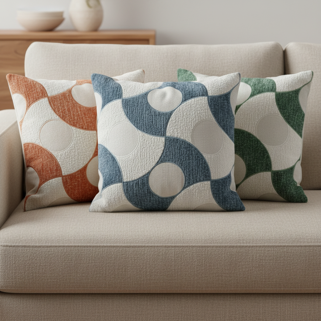 贴布绣花几何图案靠垫套蓝白方形抱枕套家居装饰,居家布艺,靠垫/抱枕,淘宝优惠券,粉丝福利购,淘宝优惠卷