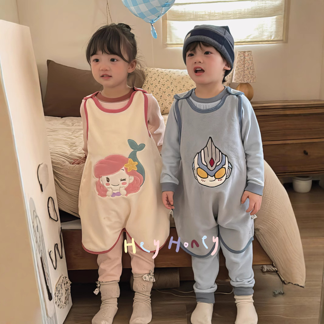 儿童睡衣防踢被2025秋冬新款无袖睡袋宝宝背心式睡袋连体家居服