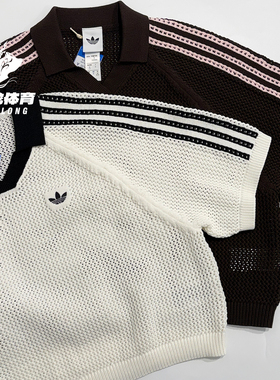 阿迪达斯adidas三叶草女子CROCHET 运动休闲Polo短袖T恤 KC6490