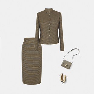 兰玫瑰大码女装秋冬新品羊毛知性气质套装高端职业毛呢外套半身裙
