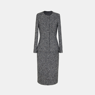 蓝玫瑰大码女装 满天星彩花呢羊毛面料 无袖背心裙西装直筒裤套装