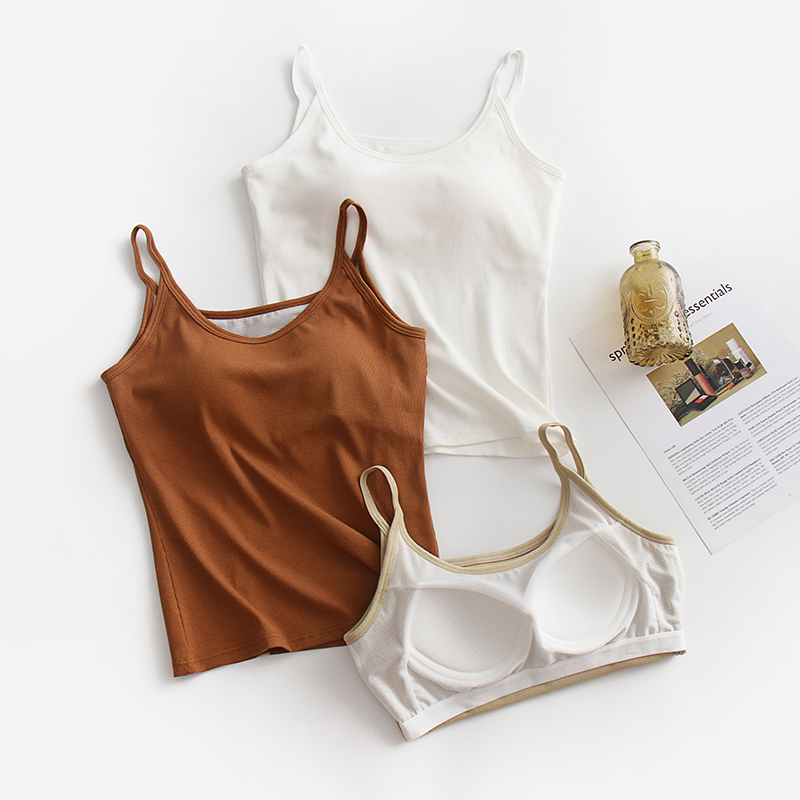 带胸垫U领吊带女内搭打底上衣