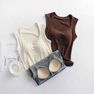 带胸垫文胸罩杯一体式 保暖内衣女德绒背心内搭宽肩带加绒打底上衣