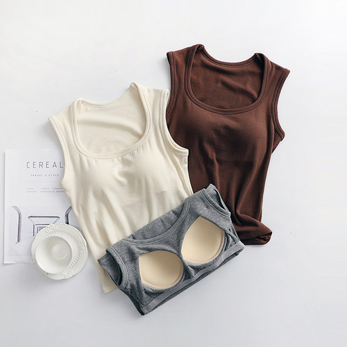 秋冬新款带胸垫低领内搭背心上衣