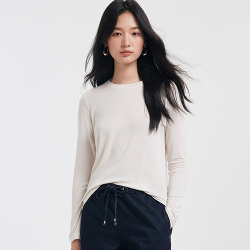 天丝莱赛尔羊毛打底衫女圆领长袖