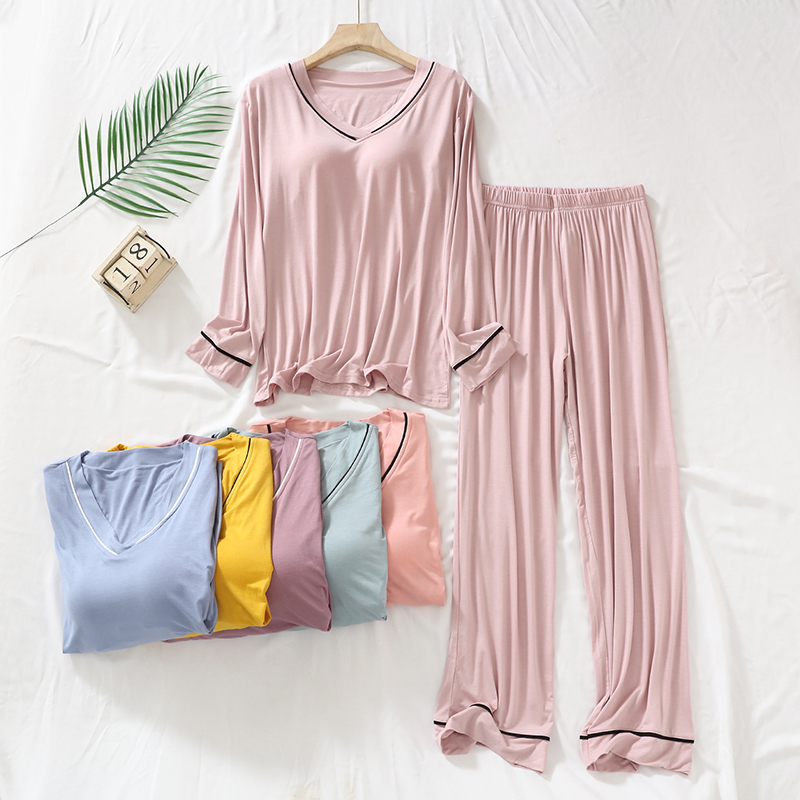 莫代尔女带胸垫睡衣家居服套装