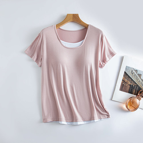 带胸垫睡衣女夏季家居服短袖上衣