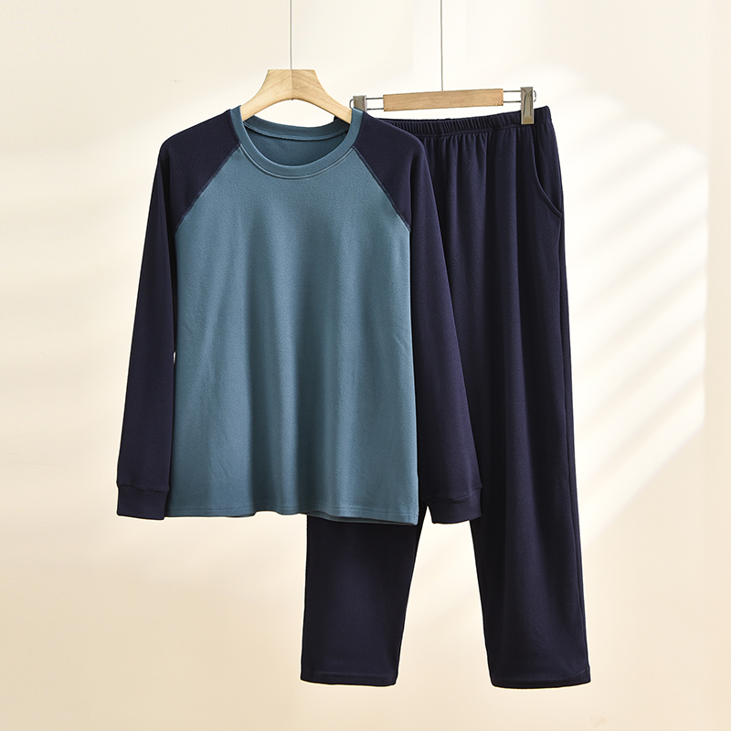 男双面绒保暖宽松睡衣家居服套装