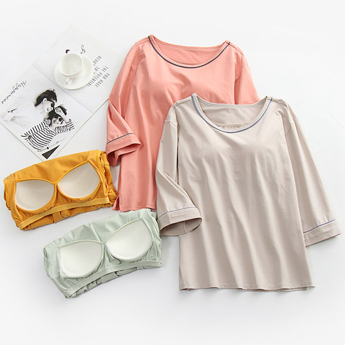 带胸垫七分袖上衣短袖