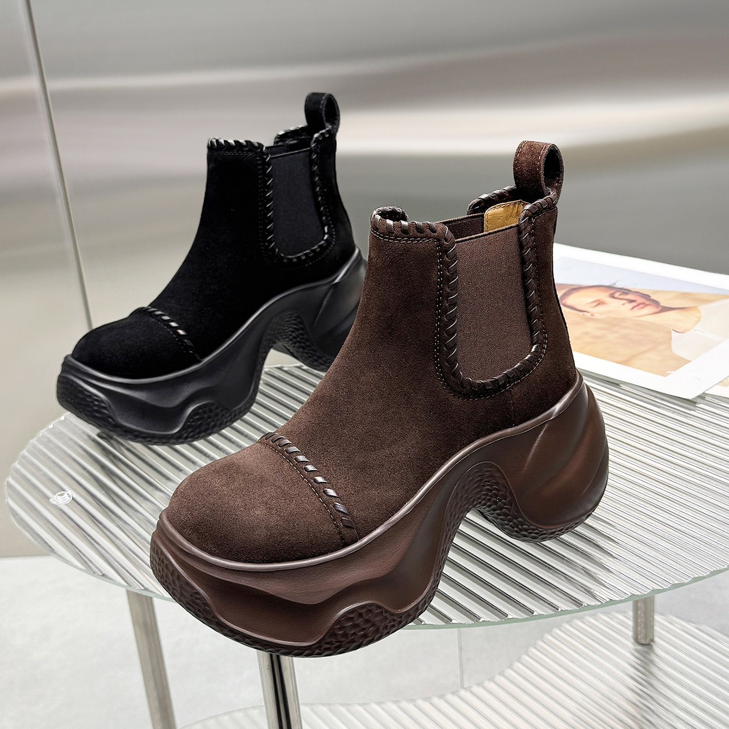 山山松糕厚底增高小个子马丁靴女