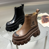 欧洲站真皮松糕厚底短靴女2025秋冬新款 英伦风加绒防滑厚底马丁靴