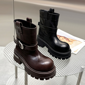 真皮厚底增高马丁靴女2025秋冬新款 套筒英伦风显瘦百搭大头短靴女