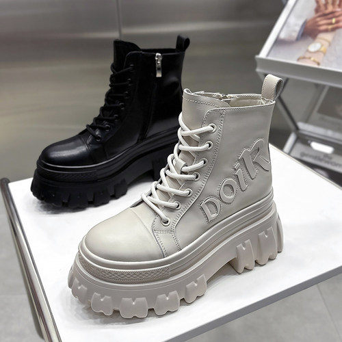 松糕厚底白色显瘦增高加绒马丁靴