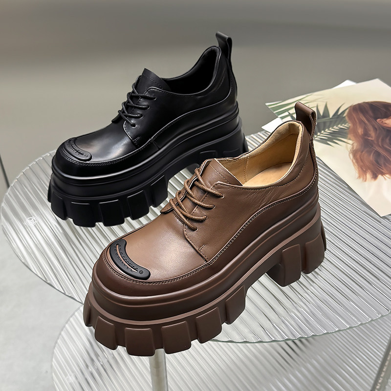 胎牛皮松糕厚底单鞋女欧洲站2025秋季新款复古真皮增高坡跟小皮鞋,女鞋,松糕（摇摇）鞋,淘宝优惠券,粉丝福利购,淘宝优惠卷