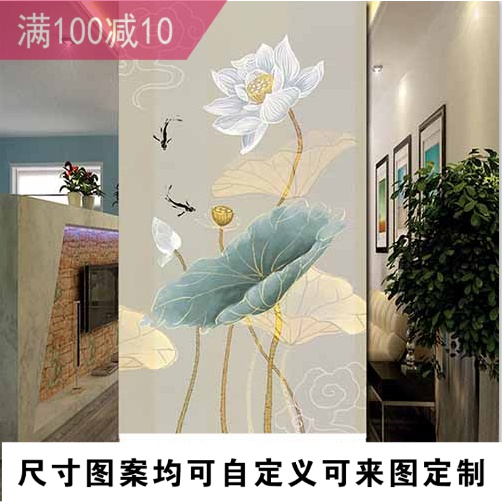 12月01日最新优惠定制简约水墨荷花卷帘玄关防水门帘