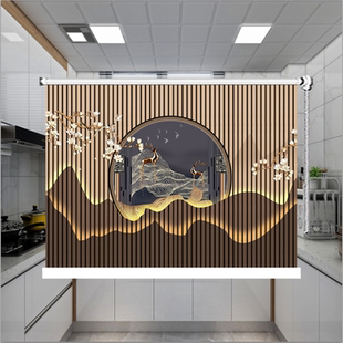 2026定制轻奢中式山水客厅卧室全遮光升降防水免打孔手拉卷帘窗帘