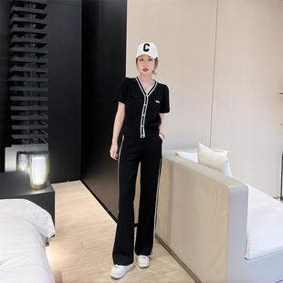 2026夏季 休闲运动气质套装 洋气减龄宽松显瘦百搭长裤 两件套女 短袖