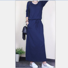 长裙女 连衣裙收腰休闲显瘦宽松条纹大码 2019春秋季 纯色纯棉长袖