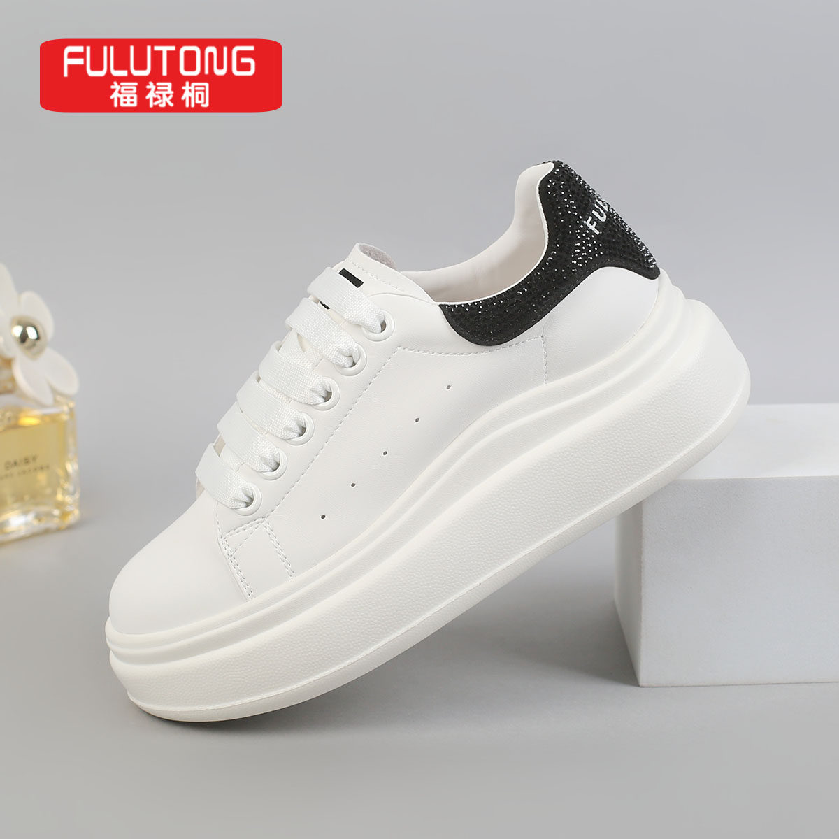 福禄桐厚底小白鞋女2024秋季新款时尚增高潮鞋休闲真皮运动板鞋子