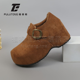 福禄桐勃肯鞋女包头内增高舒适懒人鞋休闲全包魔术贴加绒保暖女鞋