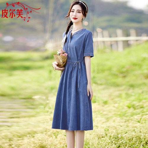 休闲短袖薄牛仔连衣裙女