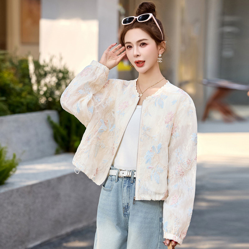 欧货高级感重工刺绣欧根纱蕾丝棒球服外套女新中式春夏季防晒上衣