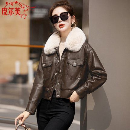 皮衣外套棉服女2024冬季新款小个子短款加绒加厚PU皮棉衣外套棉袄