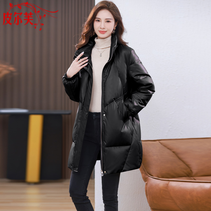 中老年妈妈装中长款白鸭绒外套