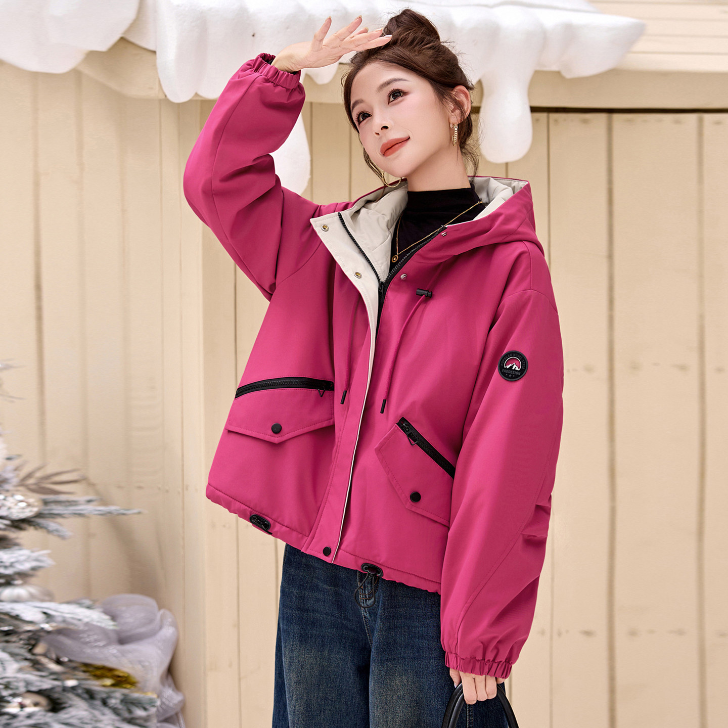 秋冬新款宽松显瘦冲锋衣上衣潮