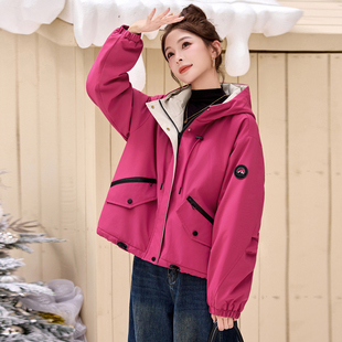 宽松显瘦派克服小个子 加绒加厚连帽短外套女2025秋冬新款 冬季 工装
