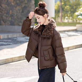 咖色小个子白鸭绒羽绒服外套女2025年冬季 翻领休闲显瘦羽绒服 新款